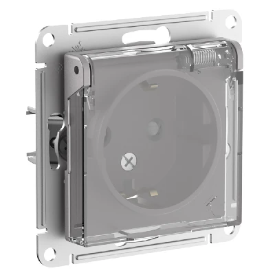 ATLASDESIGN AQUA РОЗЕТКА с заз. со шт. с прозрач. крышк, 16А,IP44, мех,АЛЮМИНИЙ Systeme Electric ATN440346