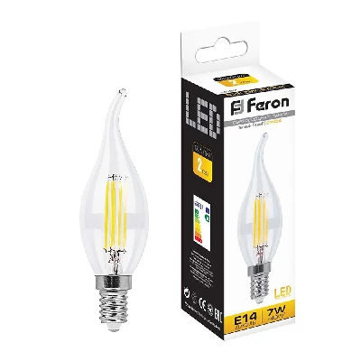 Лампа светодиодная LED 7вт Е14 теплый свеча на ветру FILAMENT FERON LB-67 25727