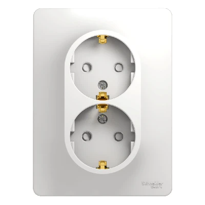GLOSSA Розетка двойная с заземлением со шторками в сборе белая Systeme Electric GSL000126