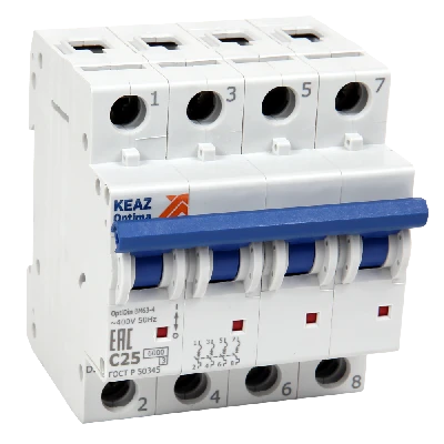 Выключатель автоматический четырехполюсный 10А C 6кА AC OptiDin BM63-4C10-УХЛ3 КЭАЗ 260885