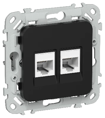 FLITE Розетка 2-местная компьютерная RJ45 категория 6 UTP РК6-2-0-ФлЧ черный IEK