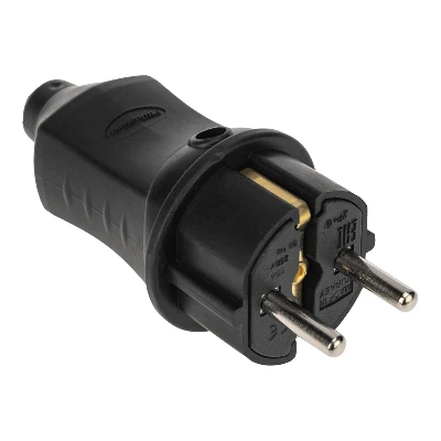 Вилка прямая влагозащищенная 2P+PE 230В 16А IP44 каучук черная