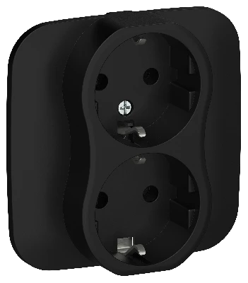 FLITE Розетка 2-местная с заземлением без защитных шторок безвинтовое крепление 16А в сборе РС12-1-А-ФлЧ черный IEK