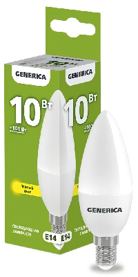 Лампа светодиодная C35 свеча 10Вт 230В 3000К E14 GENERICA IEK LL-C35-10-230-30-E14-G
