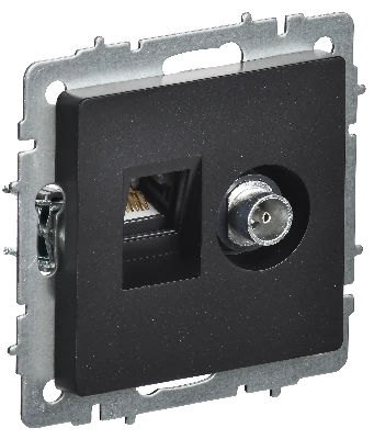 BRITE Розетка двойная TV+RJ45 кат.5E РТВ/РК12-БрЧ черный IEK BR-AK20-1-K02