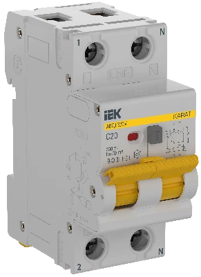 KARAT Выключатель автоматический дифференциального тока АВДТ32EM 1P C20 30мА тип AC IEK KA-VD14-1-020-C-030-AC