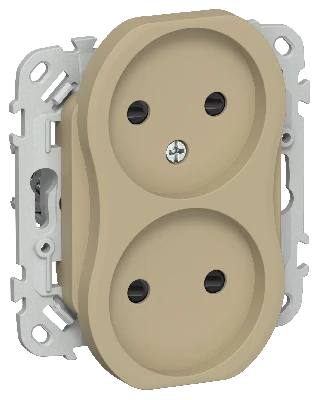 FLITE Розетка 2-местная без заземления с защитными шторками безвинтовое крепление 10А РСш02-1-ФлХ хаки IEK