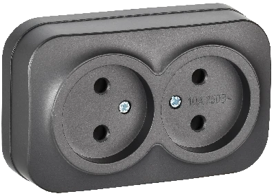 GLORY Розетка 2-местная для открытой установки без заземления без защитных шторок 10А РС22-2-ХСм сталь матовый IEK