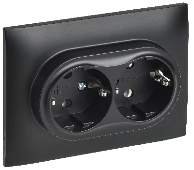 SKANDY Розетка 2-местная с заземлением без защитных шторок 16А в сборе SK-R08Bl черный IEK SK-R21-16-K02-F