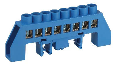 Шина NO-224-110 N ноль в комбинированном изоляторе на DIN-рейку ШНИ-8х12-8-Д-синий