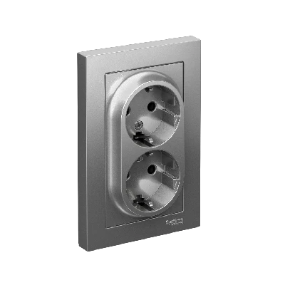 Розетка ATLASDESIGN двойная с заземлением 16А в сборе сталь