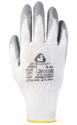 Защитные перчатки, полиэстер, нитрил. покр., серые, размер L (12пар)