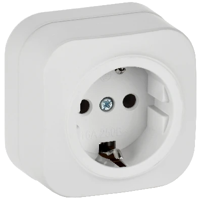 GLORY Розетка 1-местная для открытой установки с заземлением без защитных шторок 16А РС20-3-ХБм белый матовый IEK