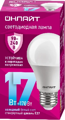 Лампа светодиодная 17вт OLL-A60-17-230-6.5K-E27 ОНЛАЙТ 90404 31986