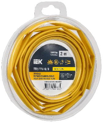 Трубка термоусадочная ТТУ нг-LS 6/3 желтая (2м/упак) IEK UDR12-006-003-002-K05-T