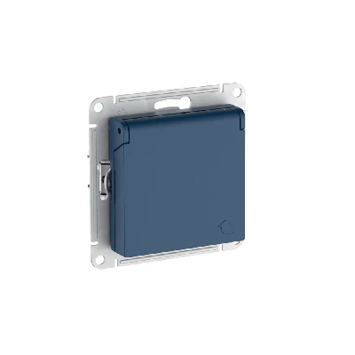 ATLASDESIGN РОЗЕТКА с заземл. со шторк. с крышкой,16А, IP20, быстрозажимные клеммы, АКВАМАРИН