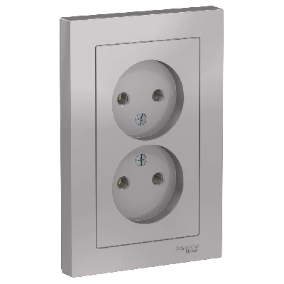 Розетка ATLASDESIGN двойная без заземления 16А в сборе алюминий Systeme Electric ATN000320