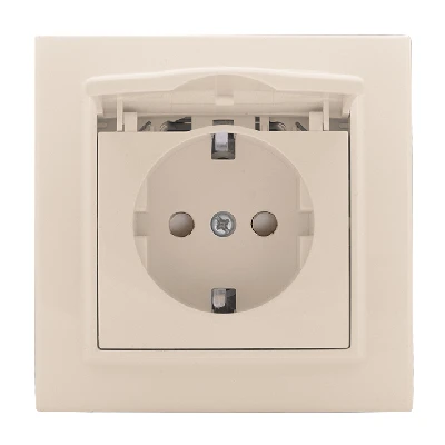 Розетка одноместная СП с заземлением Минск с крышкой 16А бежевая с защитными шторками EKF ERR16-029-200
