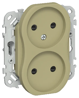 FLITE Розетка 2-местная без заземления с защитными шторками безвинтовое крепление 10А РСш02-1-ФлО оливковый IEK