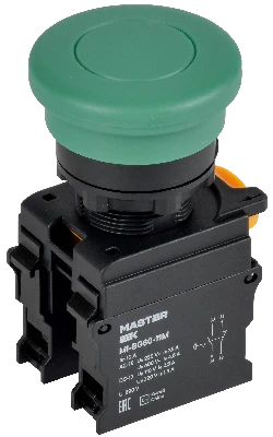 Кнопка Грибок с фиксац. d=22мм 1NO+1NC зелёная MASTER IEK