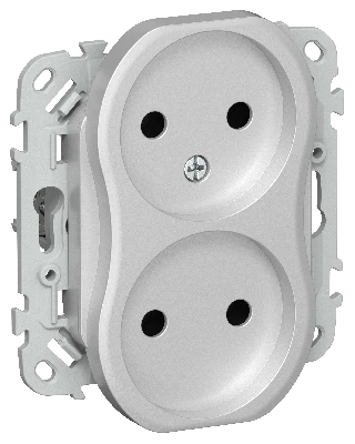 FLITE Розетка 2-местная без заземления без защитных шторок безвинтовое крепление 10А РС02-1-ФлА алюминий IEK