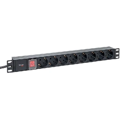 Блок розеток PDU TERACOM PRO 19'' 1U 16А/250В 8 розеток Schuko с выключателем шнур питания длиной 2 метра сечение 3x1.5 мм2 вилка Schuko корпус пластик черный