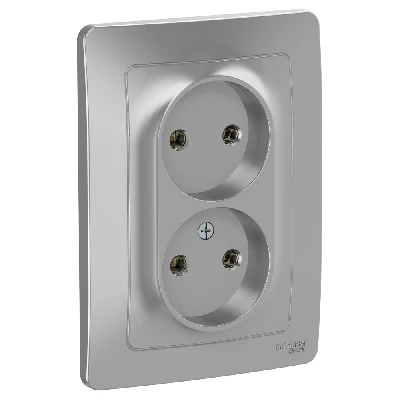 BLANCA скрытой установки розетка двойная без заземления без шторок, 16А, 250В, алюминий Systeme Electric BLNRS000023