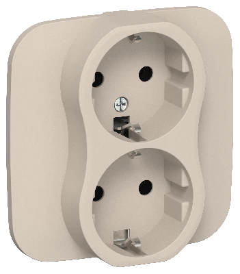 FLITE Розетка 2-местная с заземлением без защитных шторок безвинтовое крепление 16А в сборе РС12-1-А-ФлЛ льняной IEK