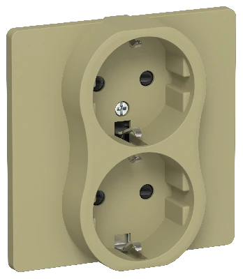 FLITE Розетка 2-местная с заземлением с защитными шторками безвинтовое крепление 16А в сборе РСш12-1-К-ФлО оливковый IEK