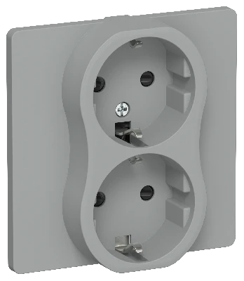 FLITE Розетка 2-местная с заземлением с защитными шторками безвинтовое крепление 16А в сборе РСш12-1-К-ФлС серый IEK
