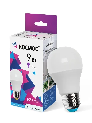 Лампа светодиодная LED 9Вт 220В Е27 D55х98 6500К холодный A55 720 лм КОСМОС