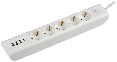 MODERN Удлинитель У05В 5 розеток с заземляющим контактом + USBх4 2м 3х1мм2 16А/250В белый IEK WYP12-16-05-02-ZKU-K01
