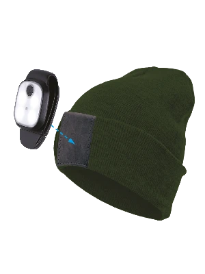 Шапка с фонарем, цвет хакки, фонарь-клипса съемный, красный и белый цвет свечения + SOS (мигающий красный) Космос KOCHat2_g