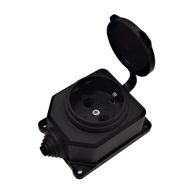 Розетка настенная однофазная с заглушкой КОМПАКТ каучук черный