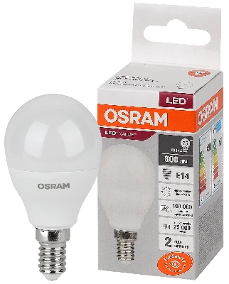 Лампа светодиодная LED 10 Вт E14 4000К 800Лм шарик 220 В (замена 75Вт) OSRAM LEDVANCE 4058075579743