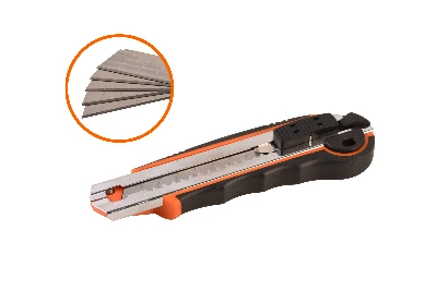 Нож строительный 18мм металлические направляющие автоматическая смена лезвий дополнительный фиксатор (1 комплект - 5 лезвий)