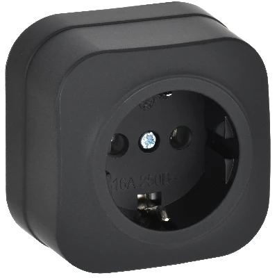 GLORY Розетка 1-местная для открытой установки с заземлением без защитных шторок 16А РС20-3-ХЧм черный матовый IEK