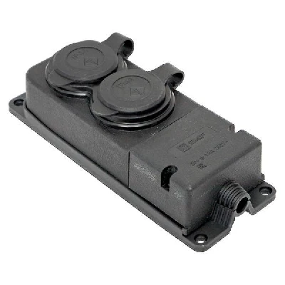 Роз. (колодка) двухмест. с защит. крышками каучуковая 230В 2P+PE 16A IP44 PRO EKF RPS-018-16-230-44-r