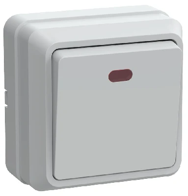 ОКТАВА Выключатель одноклавишный наружный белый с индикацией IEK EVO11-K01-10-DC