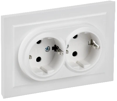 BRITE Розетка 2-местная с заземлением с защитными шторками 16А в сборе РСш12-3-БрАБ арктический белый IEK