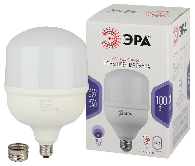 Лампа светодиодная LED 100 Вт 8000Лм 6500К T160 холодный E27/E40 (переходник) 170-265В LED POWER T160-100W-6500-E27/E40