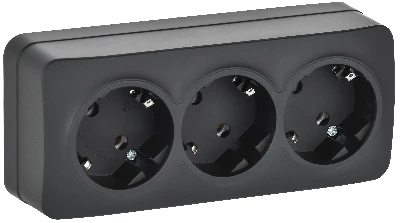 GLORY Розетка 3-местная для открытой установки с заземлением без защитных шторок 16А РС23-3-ХЧм черный матовый IEK