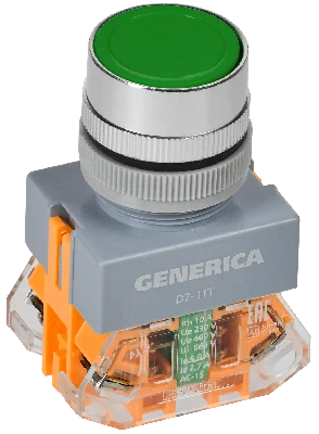 Кнопка D7-11T d=22мм 1з+1р с фикс. зеленая GENERICA IEK BBT50-11T-3-21-K06-G