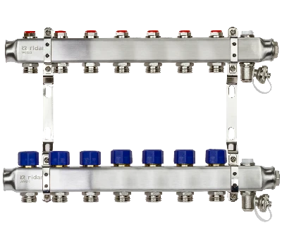 Коллекторная группа SSM-7R set 7 контуров 1' x 3/4' с термостатическими клапанами и кронштейнами Ридан 088U0977R