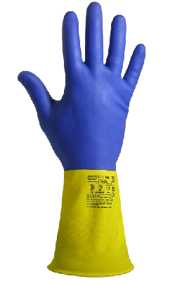 Перчатки химостойкие латекс/неопрен с внутренним хлопковым напылением, толщина 0,70 мм,  синие- желтые ArmProtect NL700,  р.XL (10)