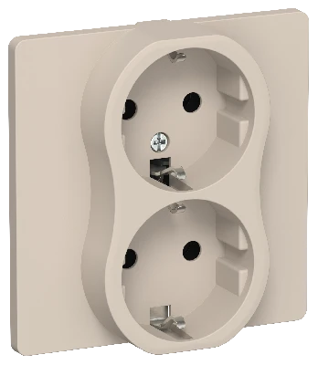 FLITE Розетка 2-местная с заземлением без защитных шторок безвинтовое крепление 16А в сборе РС12-1-К-ФлЛ льняной IEK
