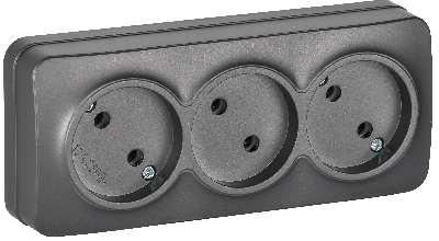 GLORY Розетка 3-местная для открытой установки без заземления без защитных шторок 10А РС23-2-ХСм сталь матовый IEK