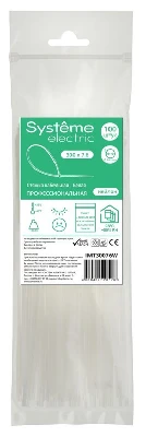 Стяжка кабельная MultiSet 300х7.6 Белая (100шт)