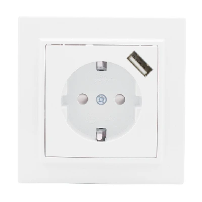 Розетка 1-местная СП с/з Минск 16А белая с защитными шторками с USB EKF ERR16-028-100-USB