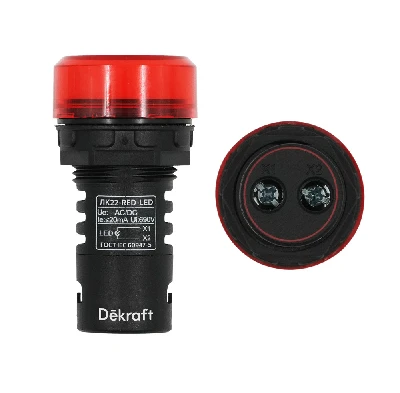 Лампа коммутационная ЛК-22 ADDS диам. 22мм LED красная 220В AC/DC Dekraft 25119DEK